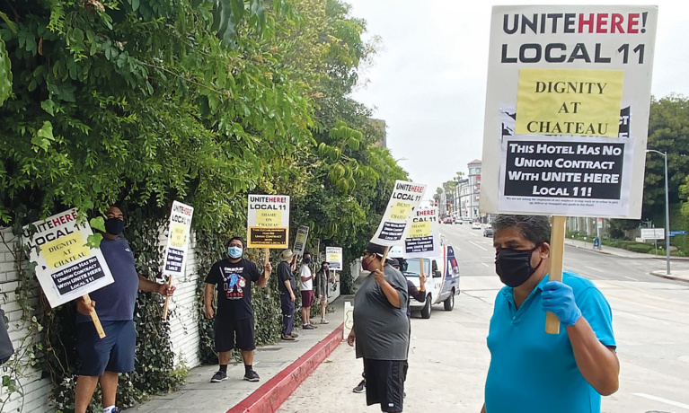 Protest on Behalf of Laid Off Workers at Chateau Marmont