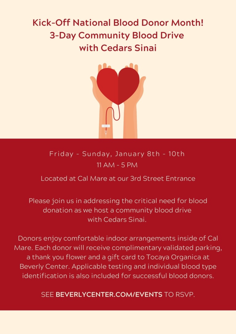 Beverly Center Hosts Three-Day Blood Drive with Cedars-Sinai