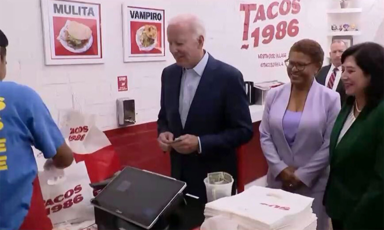 Biden Tours D Line Site and Samples Tacos with Rep. Bass