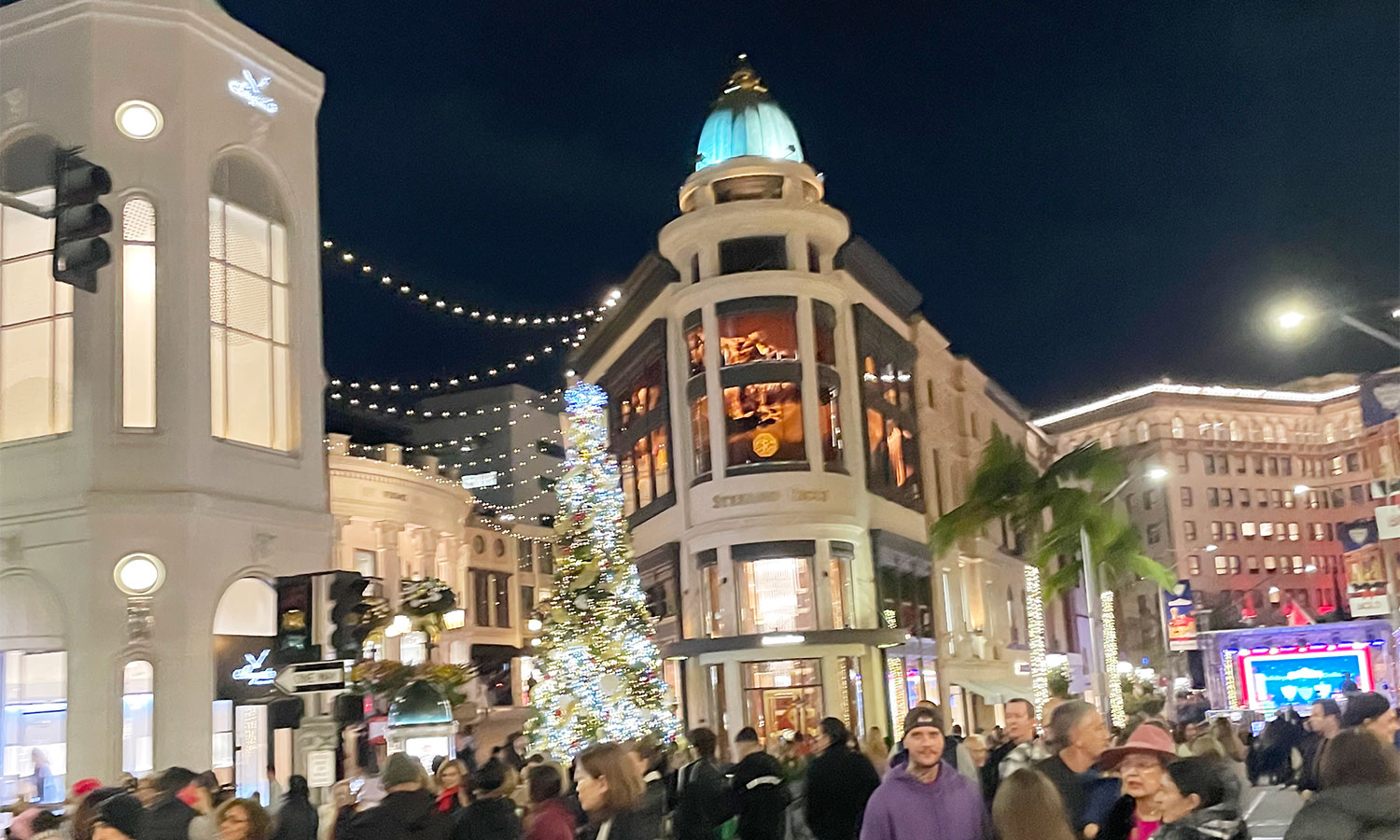 BEVERLY HILLS, CA ~Night View RODEO DRIVE Shopping Xmas Lights? 4¾