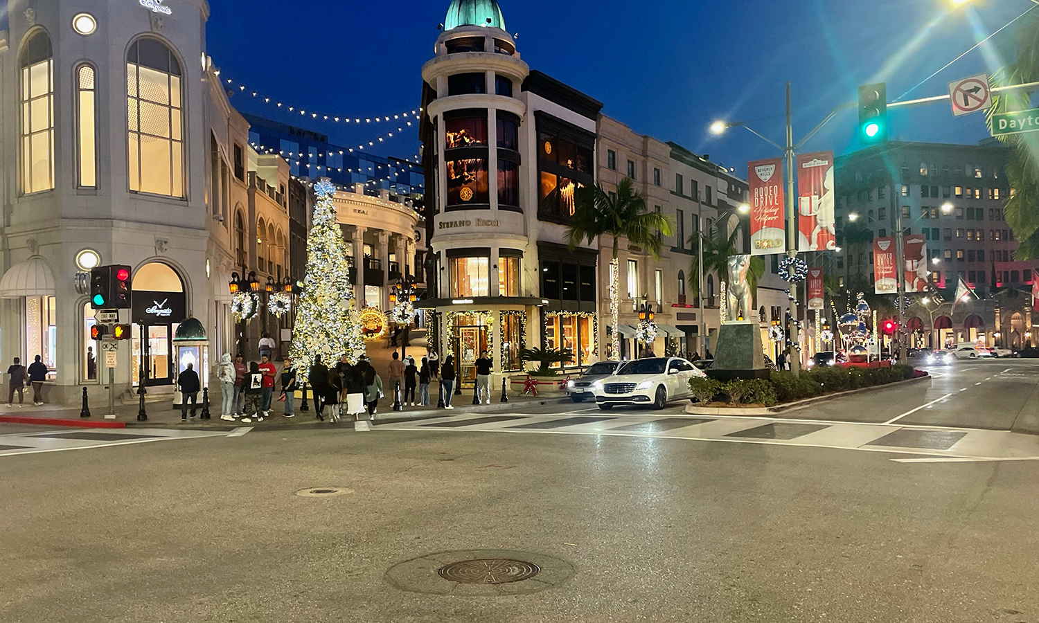 Rodeo Drive in Beverly Hills at night.