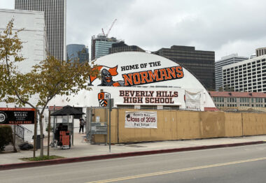 The exterior of Beverly Hills High School