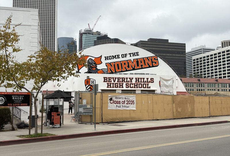 The exterior of Beverly Hills High School
