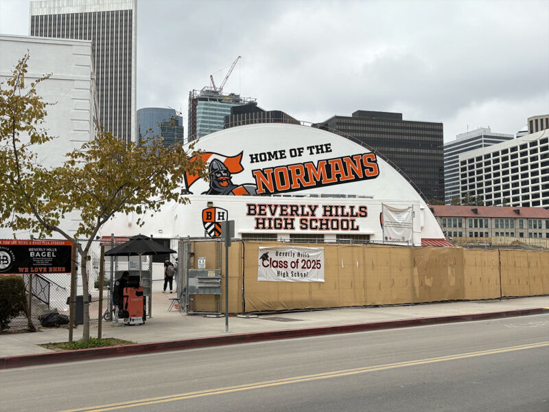 The exterior of Beverly Hills High School