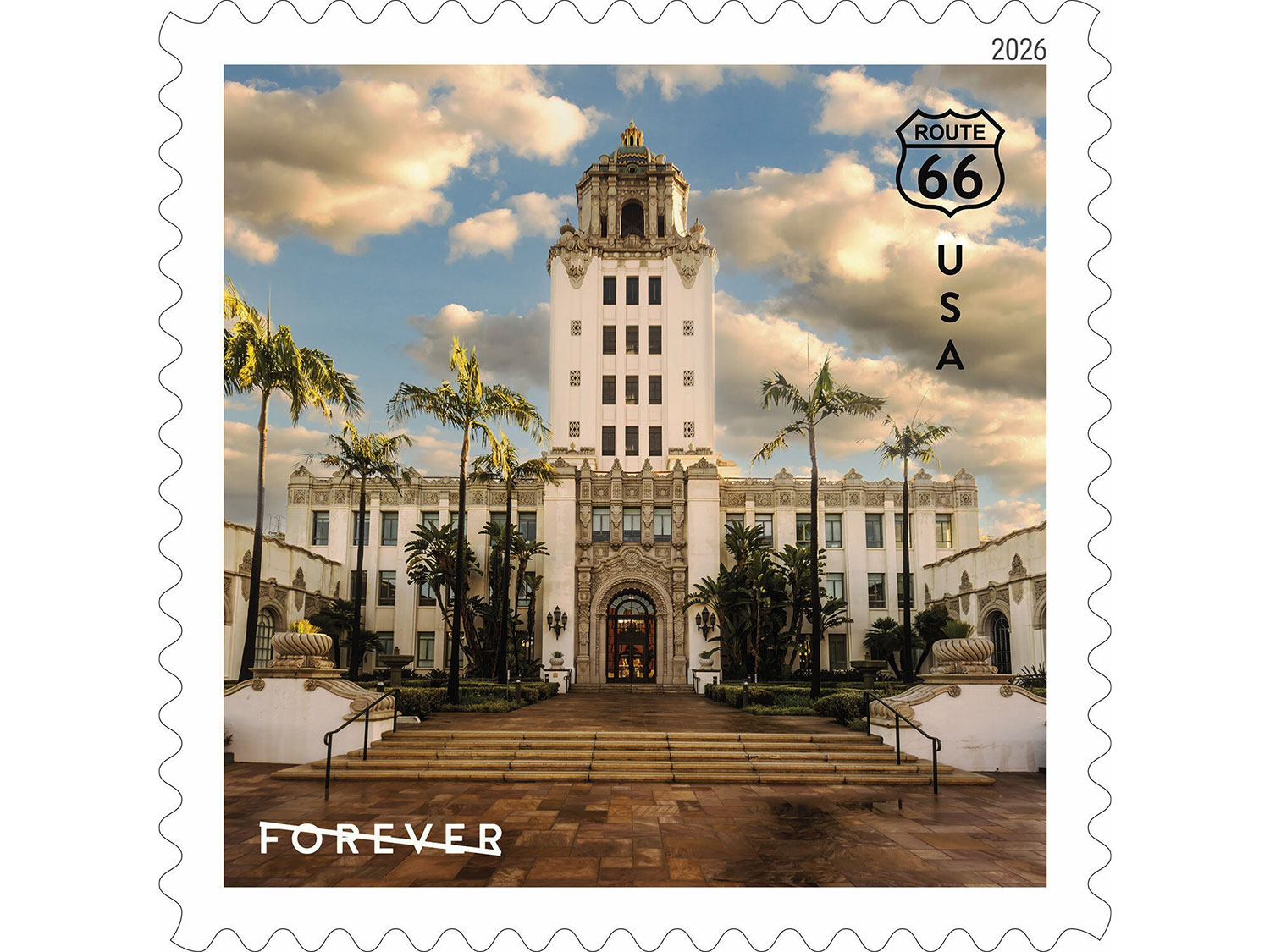 Beverly Hills City Hall on the Route 66 Forever Stamp
