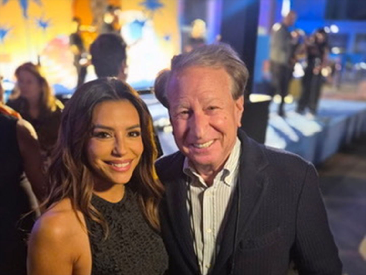 Actress Eva Longoria, a Los Angeles World Cup 2026 Community Ambassador, and Courier Publisher and LASEC Board Member John Bendheim at the World Cup Kickoff Party