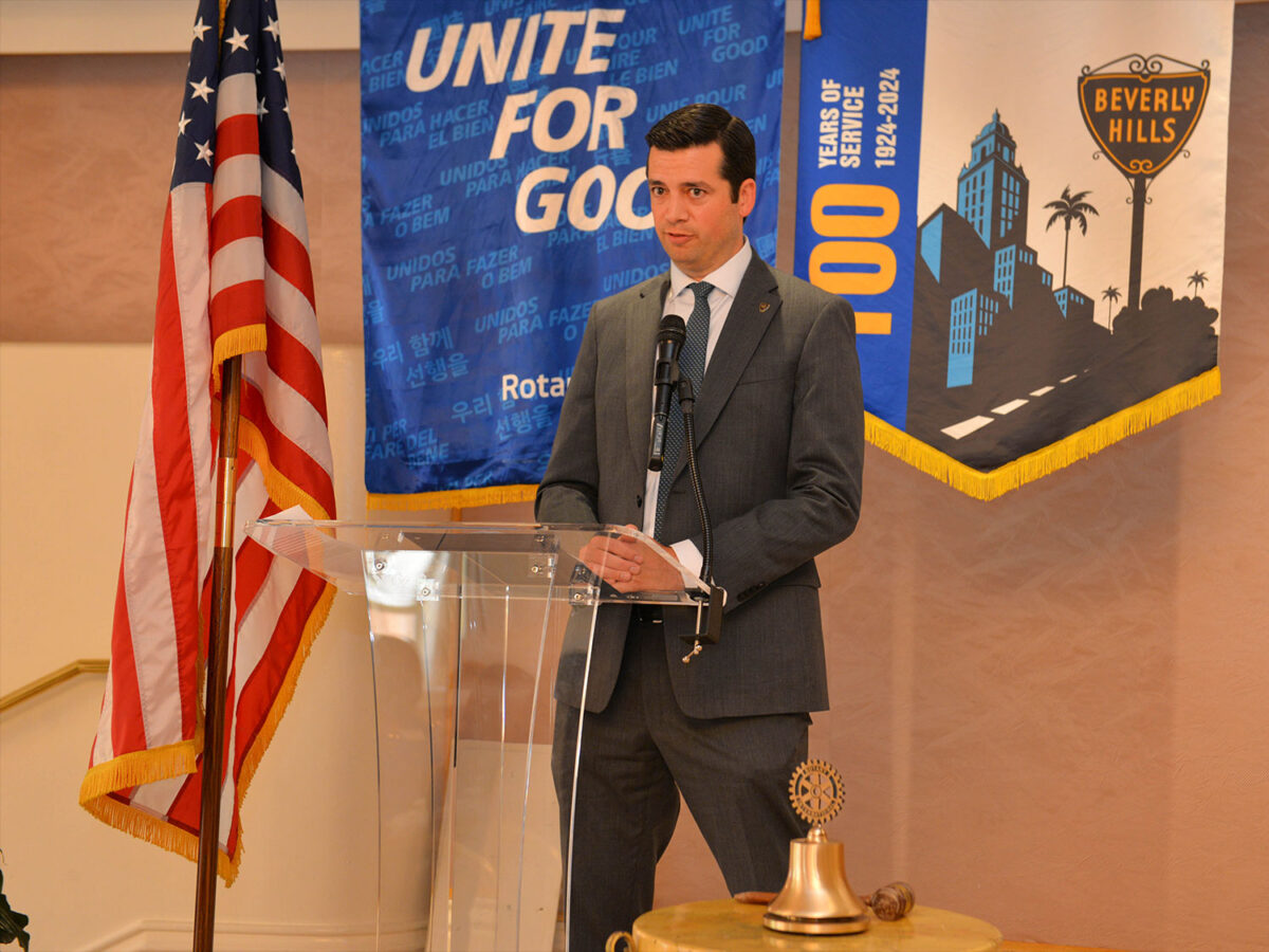 Ryan Gohlich addressed the Rotary Club of Beverly Hills.
