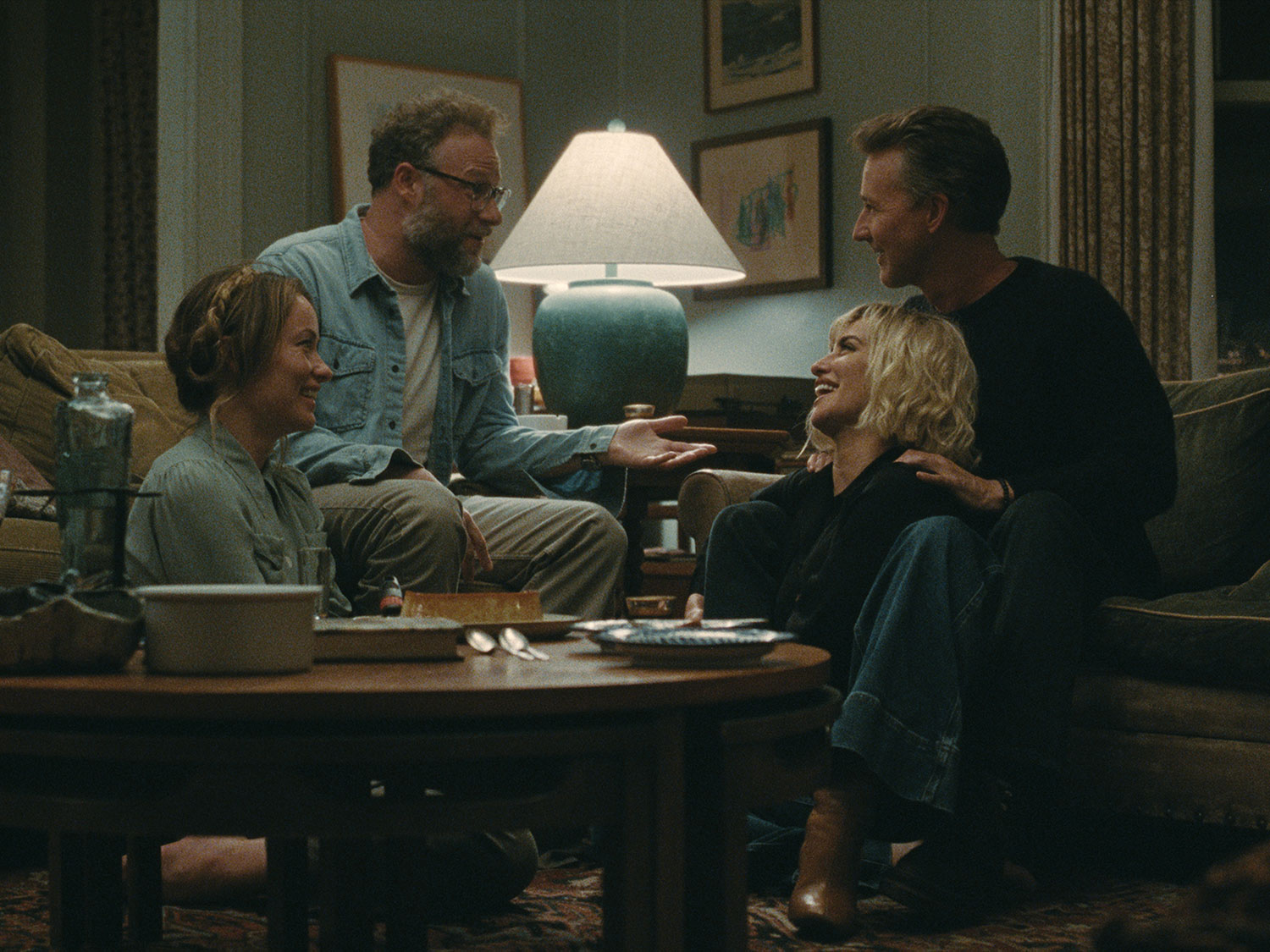 Olivia Wilde, Seth Rogen, Ed Norton and Penélope Cruz in “The Invite” Photo courtesy of A24