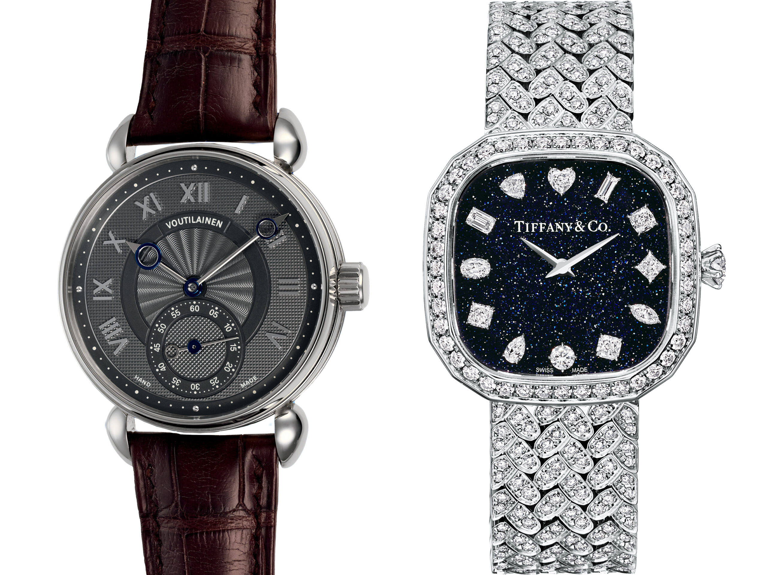 Left: VOUTILAINEN ObservatoirePhoto courtesy of Phillips
Right: NEW Eternity by Tiffany 
Aventurine Dial Watch
Photo courtesy of Tiffany & Co.