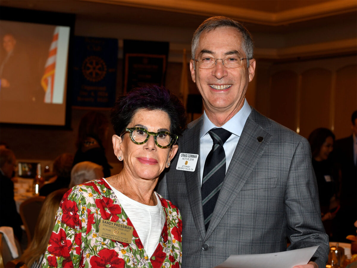 Mayor Craig Corman spoke at the Rotary Club of Beverly Hills luncheon on July 13, during which he also swore in Sandy Pressman as the new president.