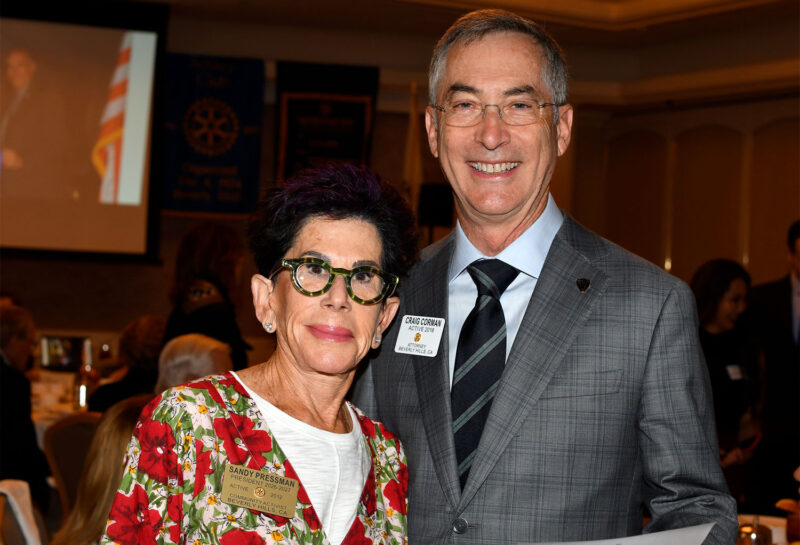 Mayor Craig Corman spoke at the Rotary Club of Beverly Hills luncheon on July 13, during which he also swore in Sandy Pressman as the new president.