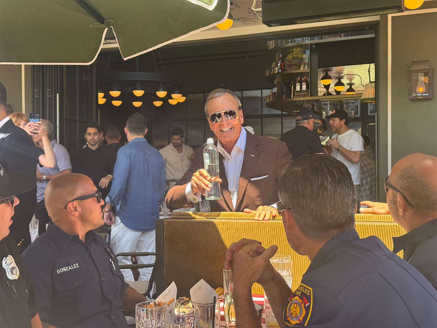 Caruso talking to Firefighters at Alphabet opening CD