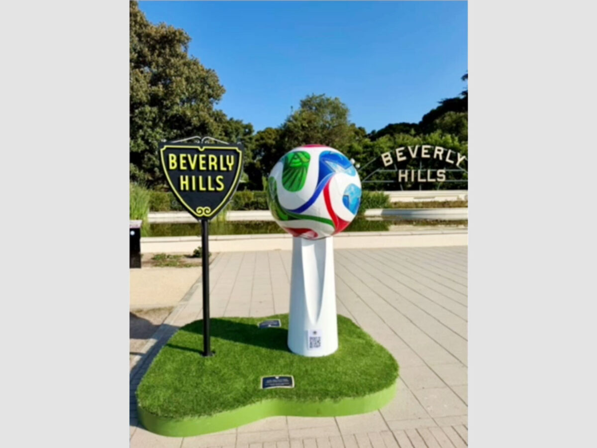 A selfi e station was set up for the "Summer of Soccer" program.